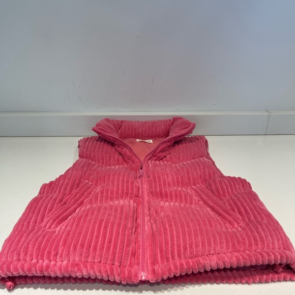 New In Pink bubblegum wide whale velvet corduroy quilted vest pockets size Large - Picture 4 of 5